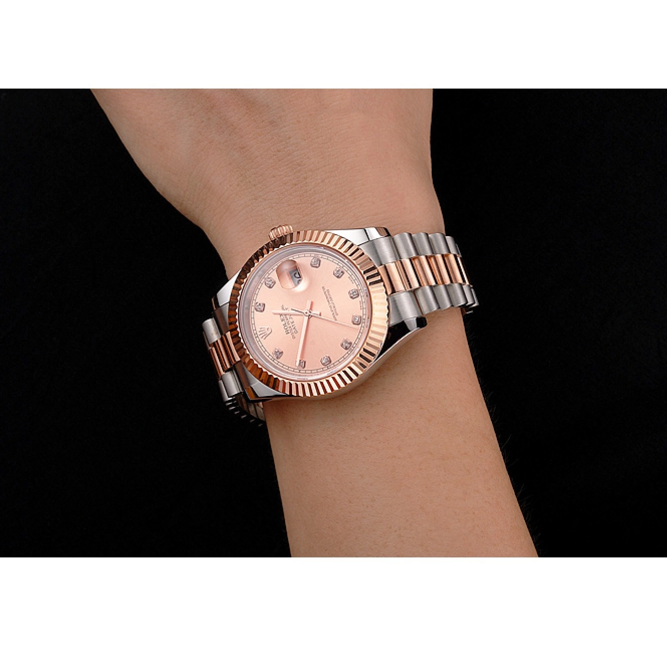 Aaa fake watches Tone Dial Swiss Datejust Steel And Rose Bezel Case Stainless Gold Bracelet Rolex Two 0729